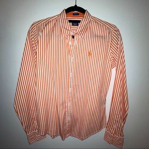 Orange/white stripe button down shirt